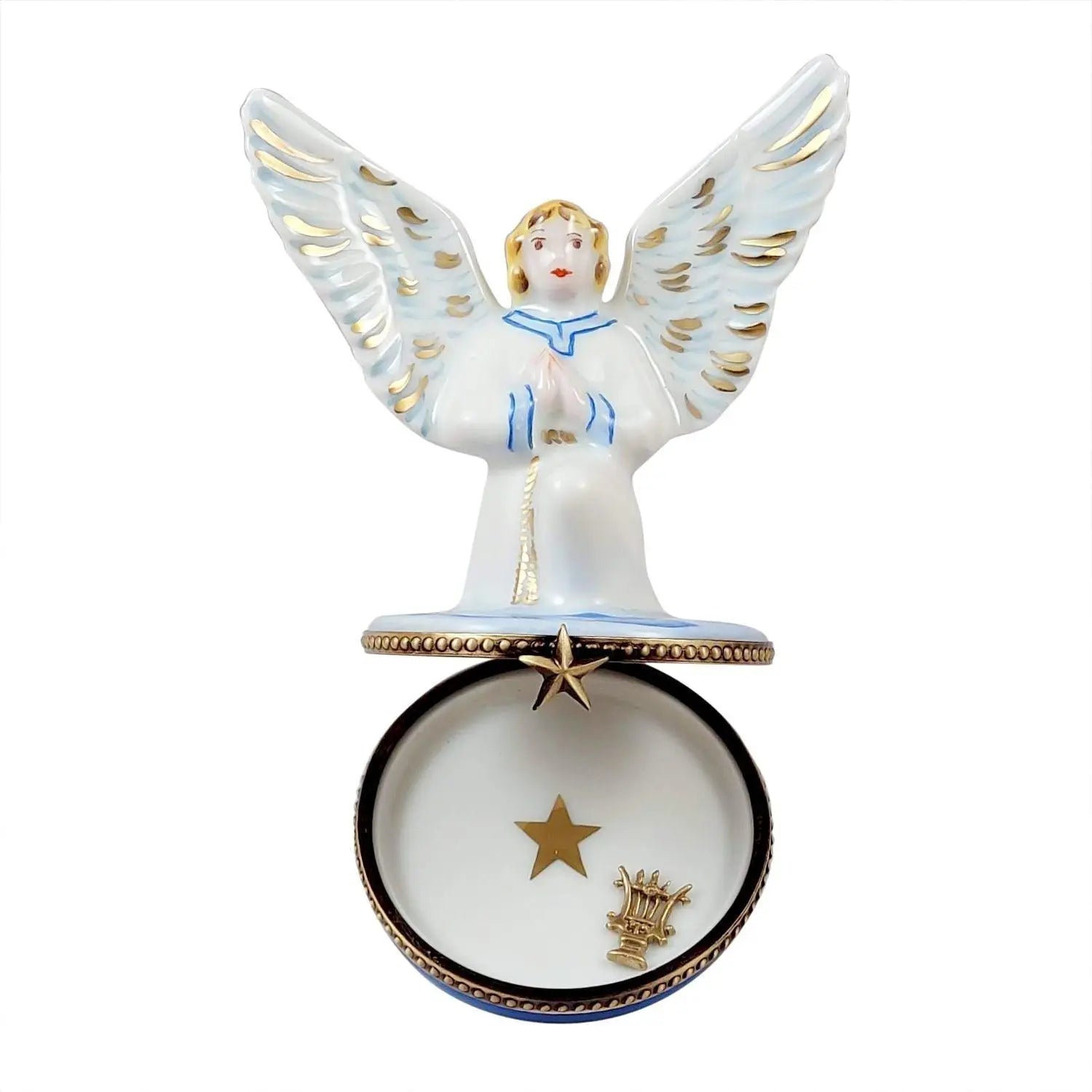 Angel Gabriel with Brass Instrument Porcelain Limoges Angel French Trinket Box