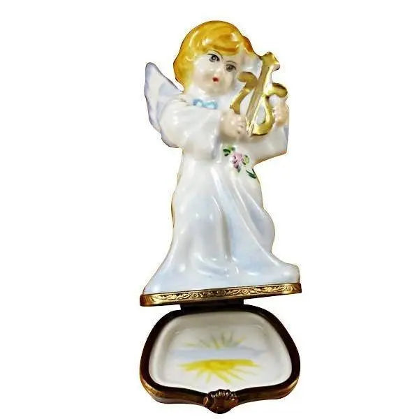 Angel with Lyre Porcelain Limoges xmas theme angel music Christian French Trinket Box
