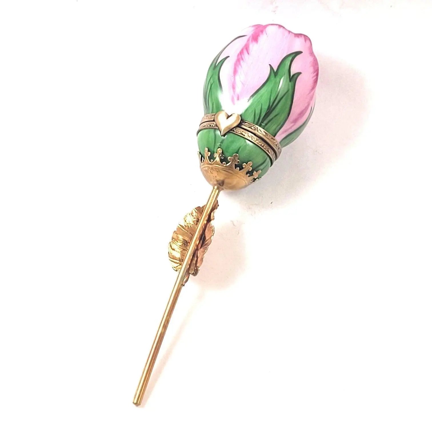 Anniversary Pink Long Stem Rose Porcelain Limoges anniversary wedding French Trinket Box