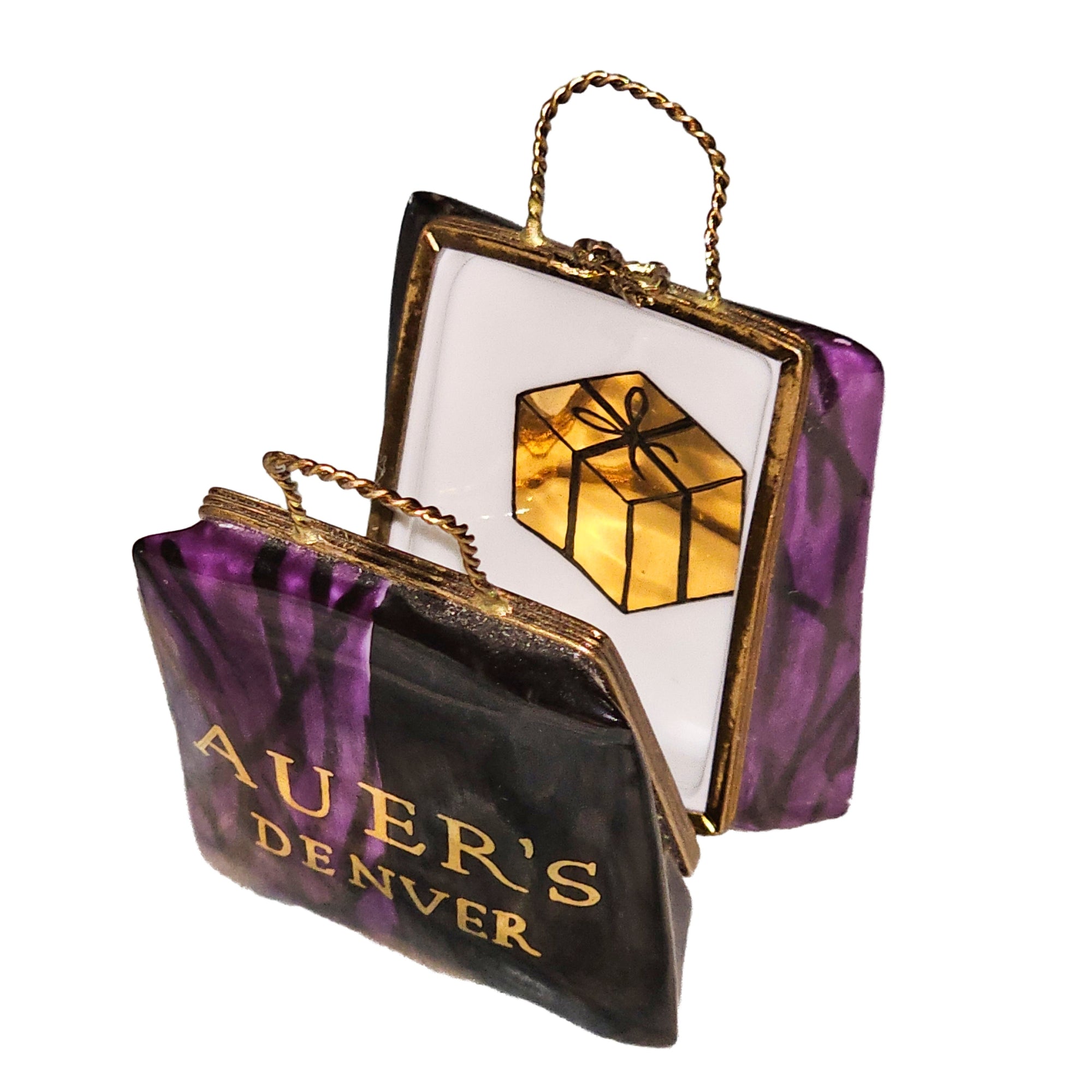 Auer's Denver Shopping Delight Porcelain Limoges bag purse French Trinket Box