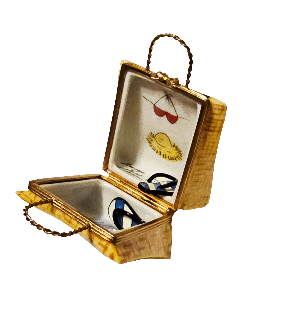 Beach Tote w acrylic Flip Flops Porcelain Limoges purse bag beach French Trinket Box