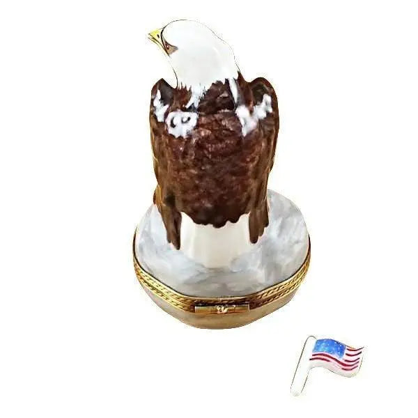 Bald Eagle with Removable American Flag Porcelain Limoges american patriotic wild bird French Trinket Box