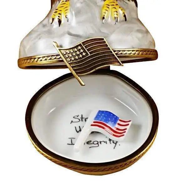 Bald Eagle with Removable American Flag Porcelain Limoges american patriotic wild bird French Trinket Box