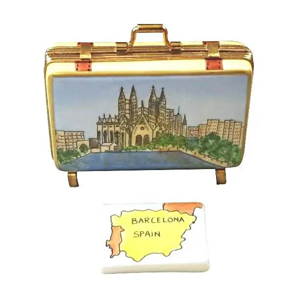 Barcelona Suitcase Porcelain Limoges travel bag French Trinket Box