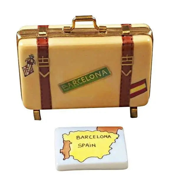 Barcelona Suitcase Porcelain Limoges travel bag French Trinket Box