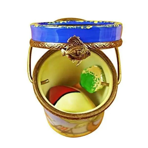 Beach Pail with Sailboat & Shovel Porcelain Limoges beach ocean travel French Trinket Box