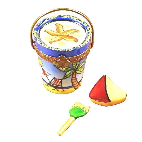 Beach Pail with Sailboat & Shovel Porcelain Limoges beach ocean travel French Trinket Box
