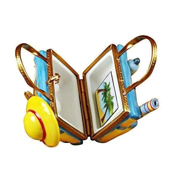 Beach Tote with Hat and Accessories Porcelain Limoges beach ocean travel French Trinket Box