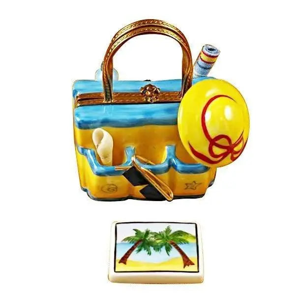 Beach Tote with Hat and Accessories Porcelain Limoges beach ocean travel French Trinket Box