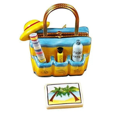 Beach Tote with Hat and Accessories Porcelain Limoges beach ocean travel French Trinket Box