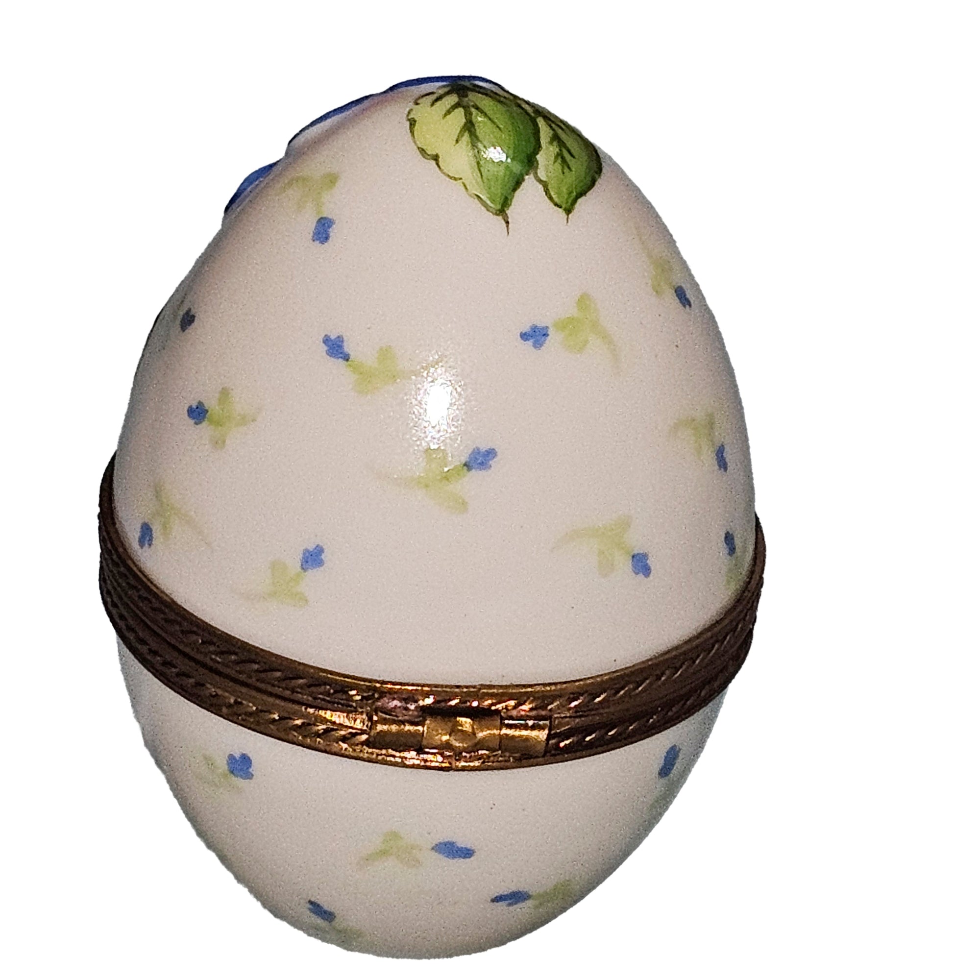 Beige Egg with Blue Flower Porcelain Limoges egg French Trinket Box
