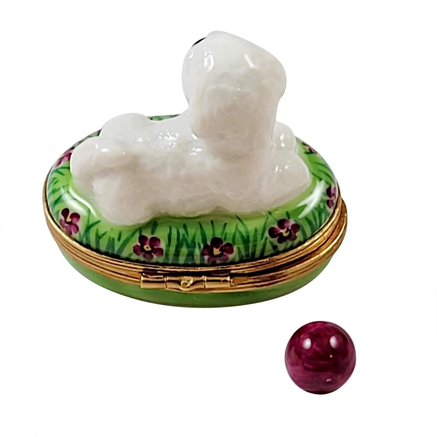 Bichon Frise Dog Lying w Ball Porcelain Limoges dog Rochard Limoges Box French Trinket Box