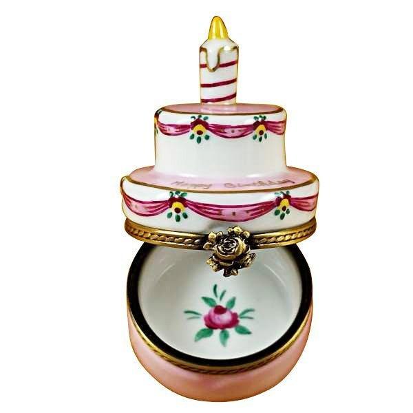 Birthday Cake w Pink Candle Porcelain Limoges birthday French Trinket Box