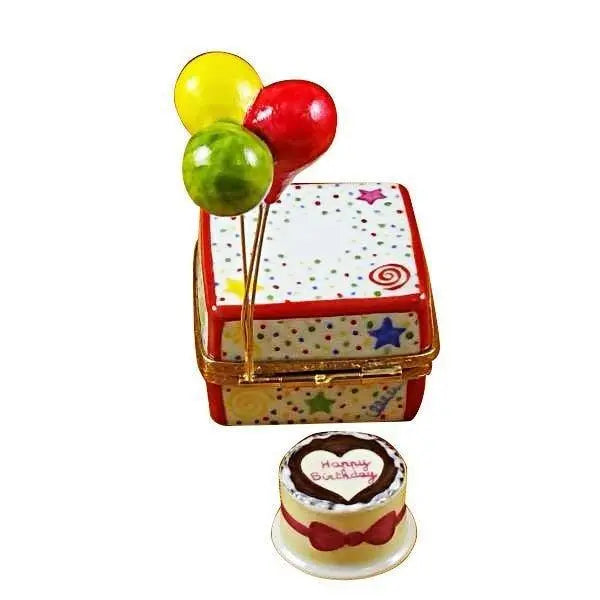 Birthday Cake with Balloons and Confetti Porcelain Limoges birthday French Trinket Box