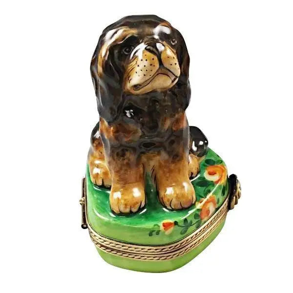 Black and Tan King Charles Spaniel Dog Porcelain Limoges Dog French Trinket Box