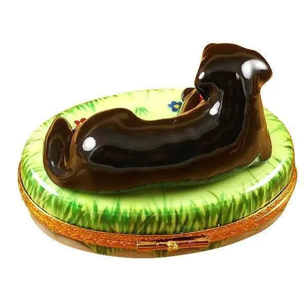 Black Lab Dog with Ball Porcelain Limoges Dog French Trinket Box