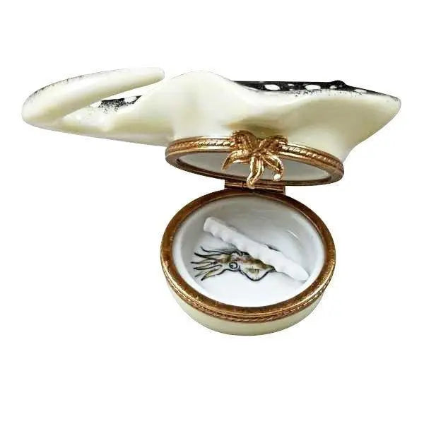 Black Stingray with Removable Barb Porcelain Limoges Ocean beach fish French Trinket Box