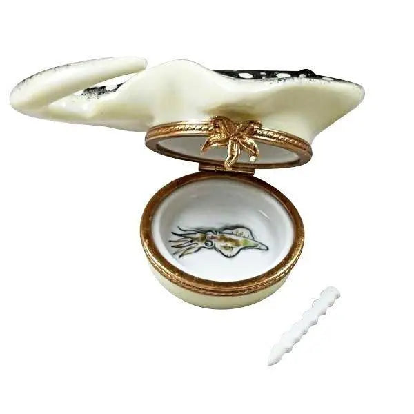 Black Stingray with Removable Barb Porcelain Limoges Ocean beach fish French Trinket Box