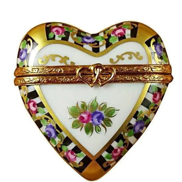 Black & White Heart Porcelain Limoges valentine heart French Trinket Box