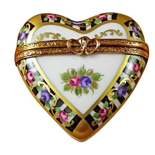Black & White Heart Porcelain Limoges valentine heart French Trinket Box