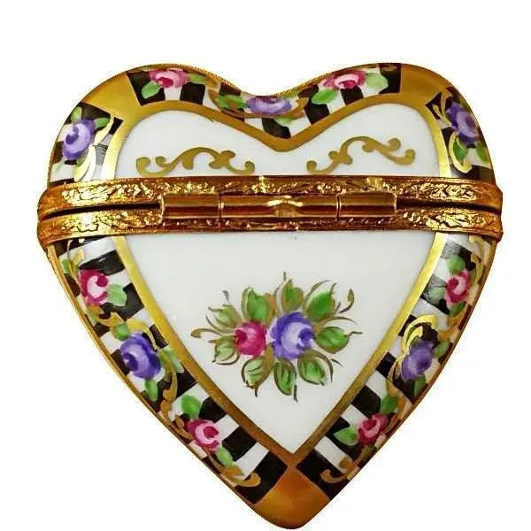Black & White Heart Porcelain Limoges valentine heart French Trinket Box