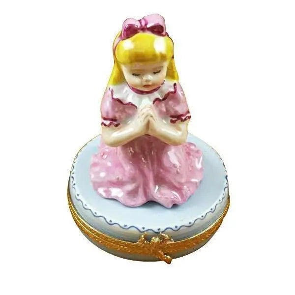 Blond Girl Praying Porcelain Limoges christian religion easter baptism French Trinket Box