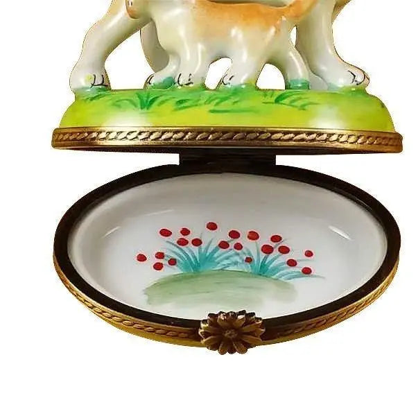 Blond / Yellow Labrador with Puppy Porcelain Limoges Dog French Trinket Box