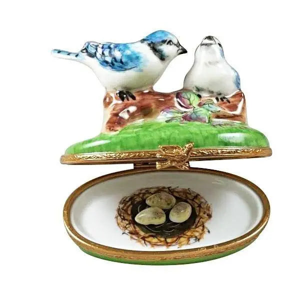 Blue Birds with Eggs Porcelain Limoges birds wild birds French Trinket Box