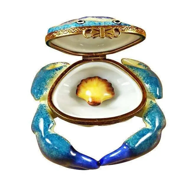 Blue Crab with Shell Porcelain Limoges fish ocean beach French Trinket Box