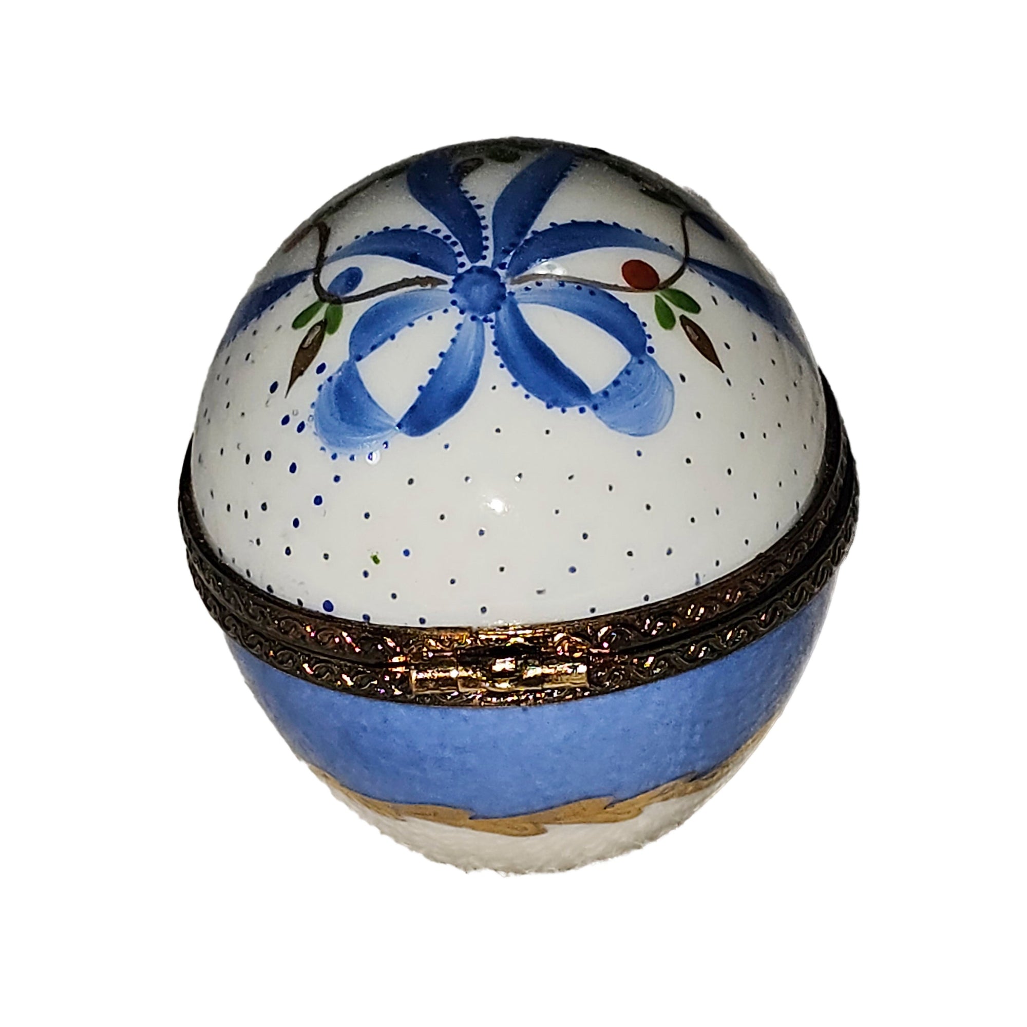 Blue Egg With Floral Bow Porcelain Limoges Egg French Trinket Box