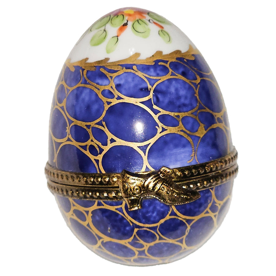 Blue Elegance Egg Box Porcelain Limoges egg French Trinket Box