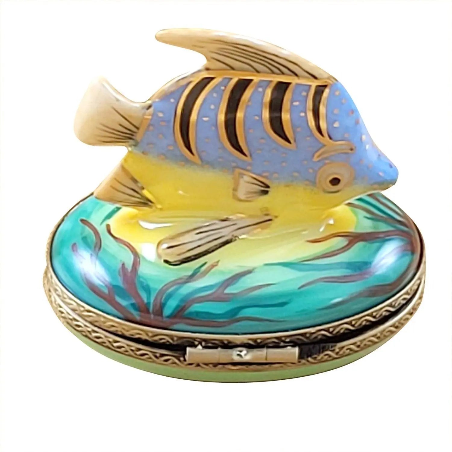 Blue Fish Figurine Tropical Porcelain Limoges fish French Trinket Box