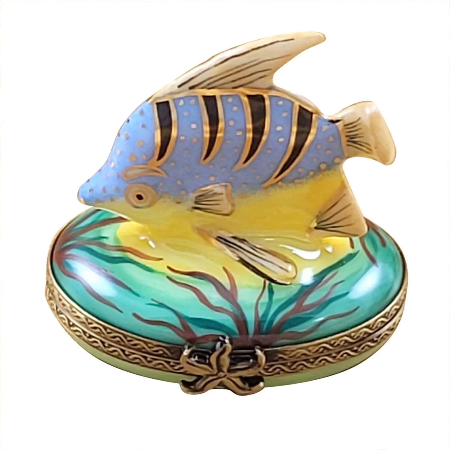 Blue Fish Figurine Tropical Porcelain Limoges fish French Trinket Box