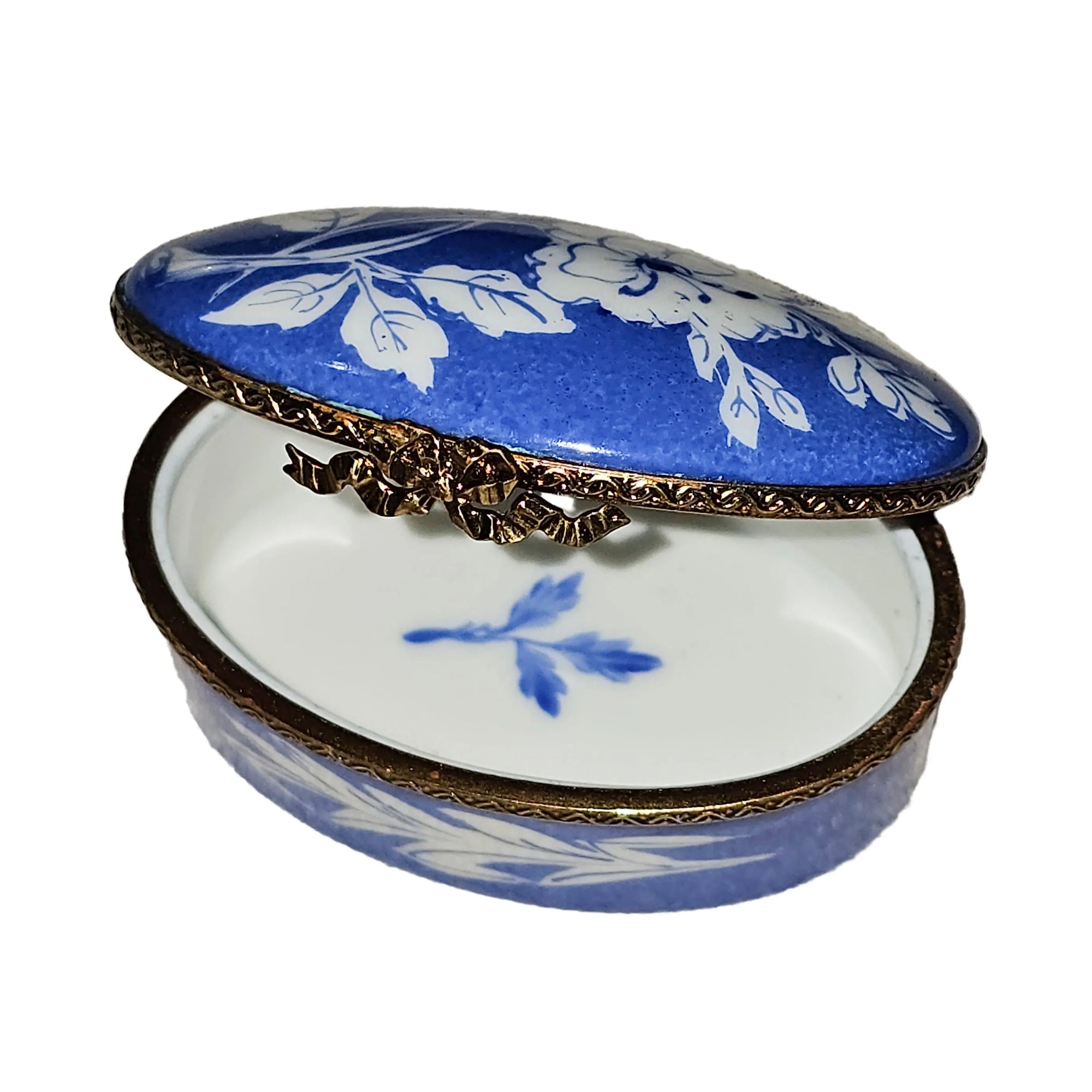 Blue Floral Elegance Box Porcelain Limoges traditional French Trinket Box
