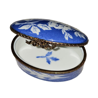 Blue Floral Elegance Box Porcelain Limoges traditional French Trinket Box