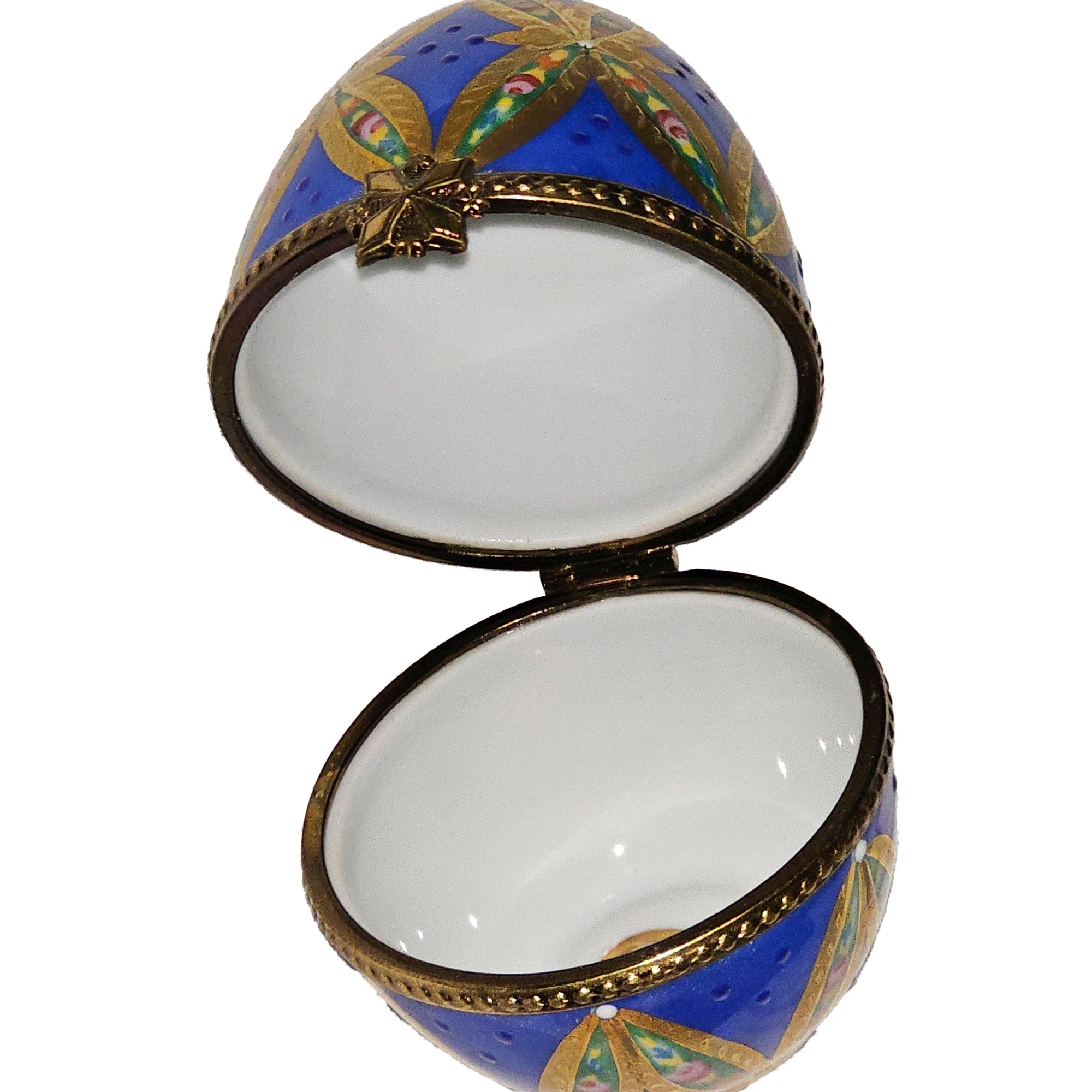 Blue Gold Embellished Limoges Egg Porcelain Limoges egg French Trinket Box