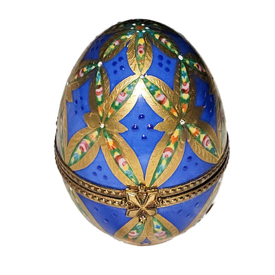 Blue Gold Embellished Limoges Egg Porcelain Limoges egg French Trinket Box