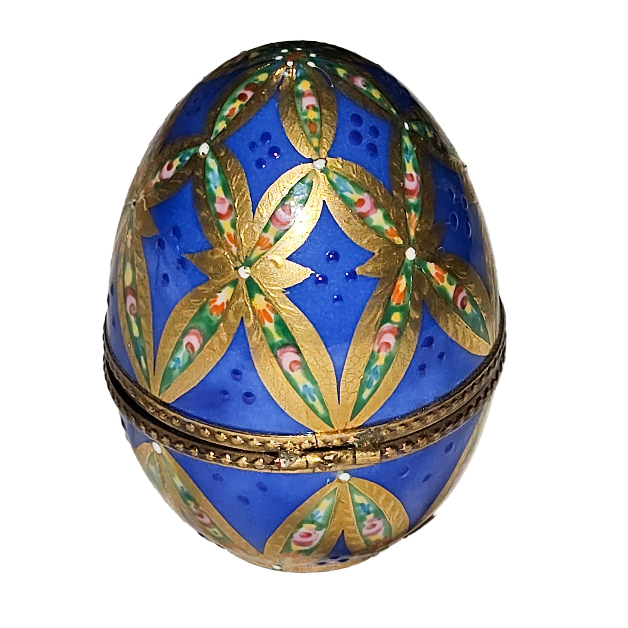 Blue Gold Embellished Limoges Egg Porcelain Limoges egg French Trinket Box