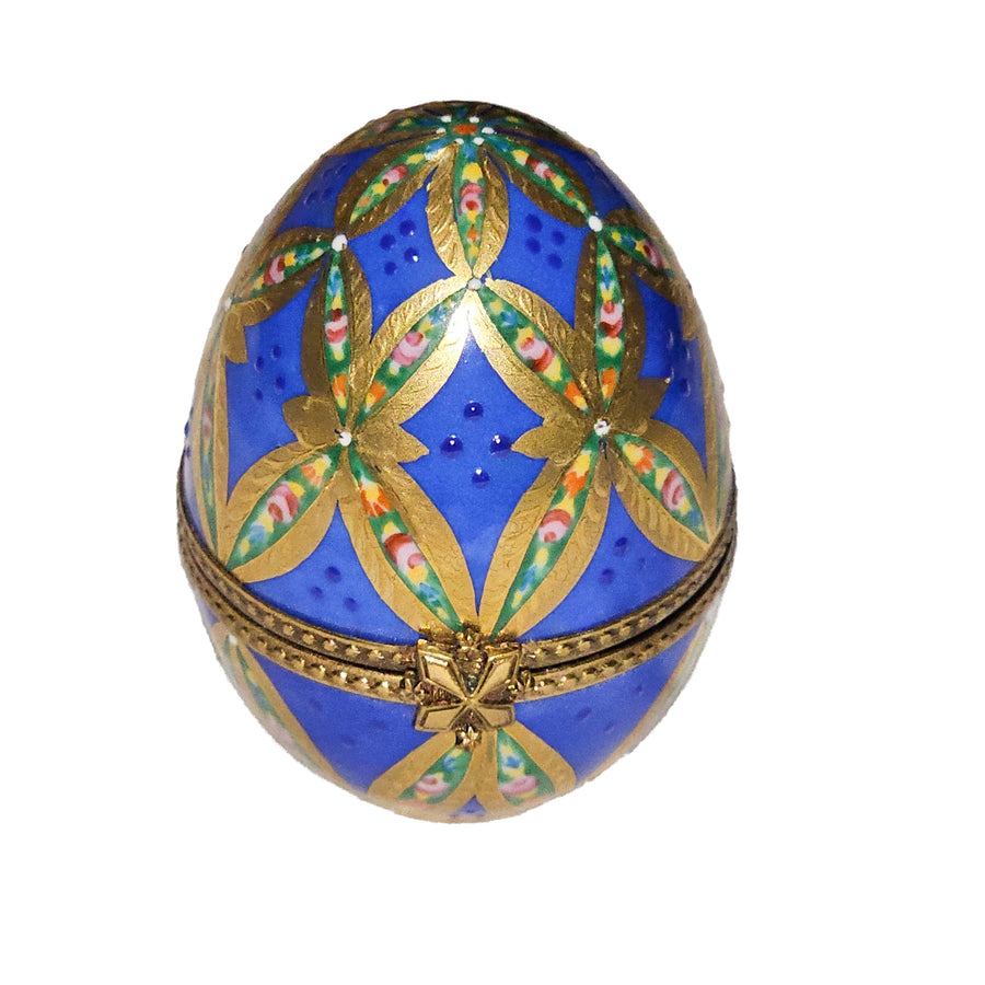 Blue Gold Embellished Limoges Egg Porcelain Limoges egg French Trinket Box