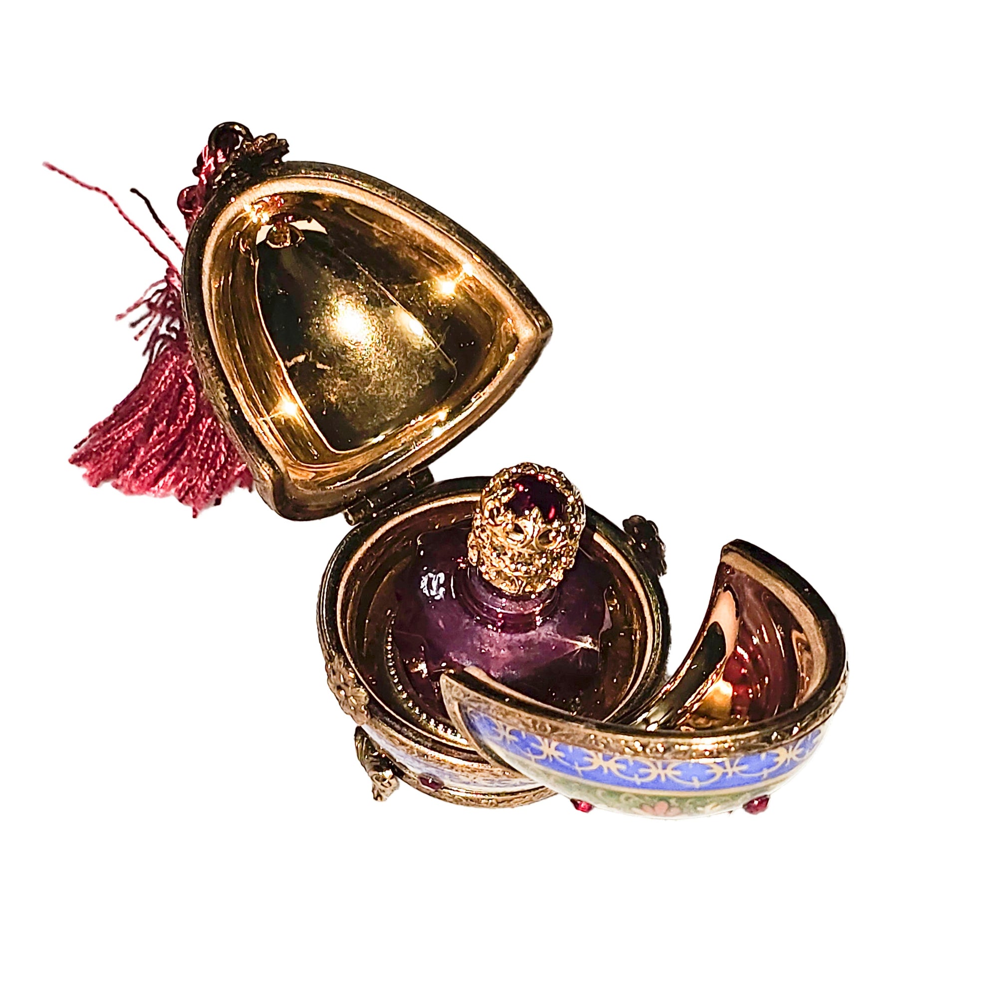 Blue Green Egg Perfume Box Porcelain Limoges Egg perfume French Trinket Box