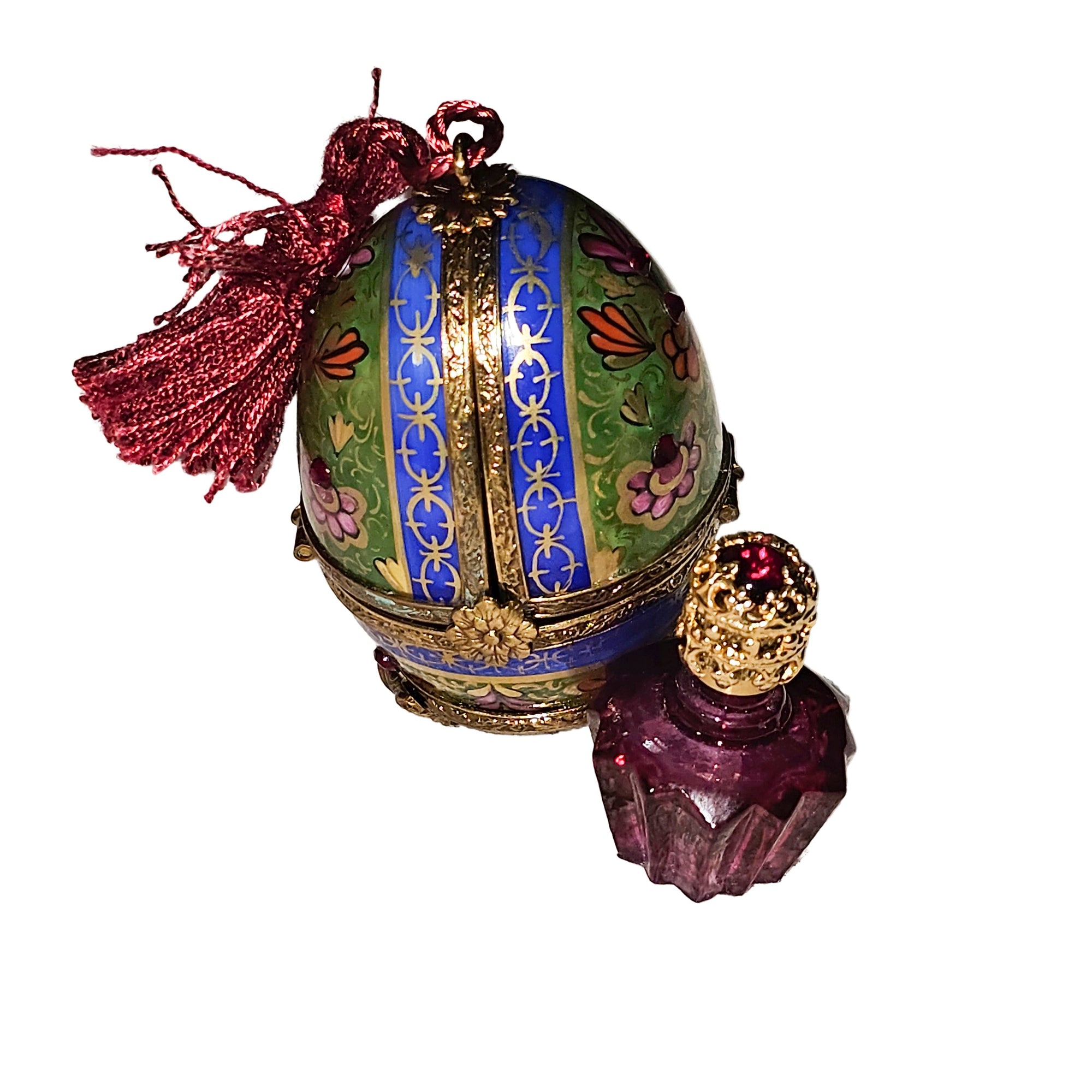 Blue Green Egg Perfume Box Porcelain Limoges Egg perfume French Trinket Box