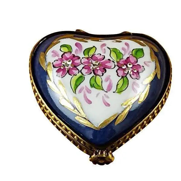 Blue Heart Roses on Blue Base Porcelain Limoges HEART LIMOGES BOXES love French Trinket Box