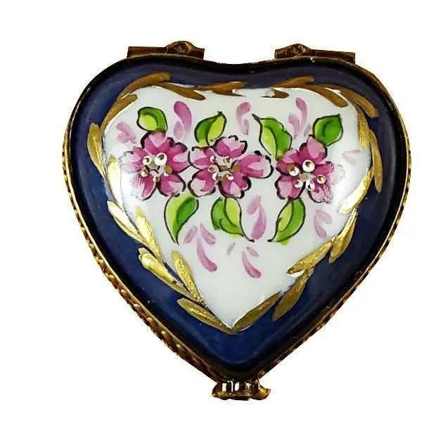 Blue Heart Roses on Blue Base Porcelain Limoges HEART LIMOGES BOXES love French Trinket Box