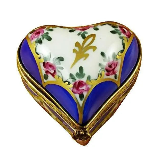 Blue Heart with Flowers Porcelain Limoges HEART LIMOGES BOXES love French Trinket Box