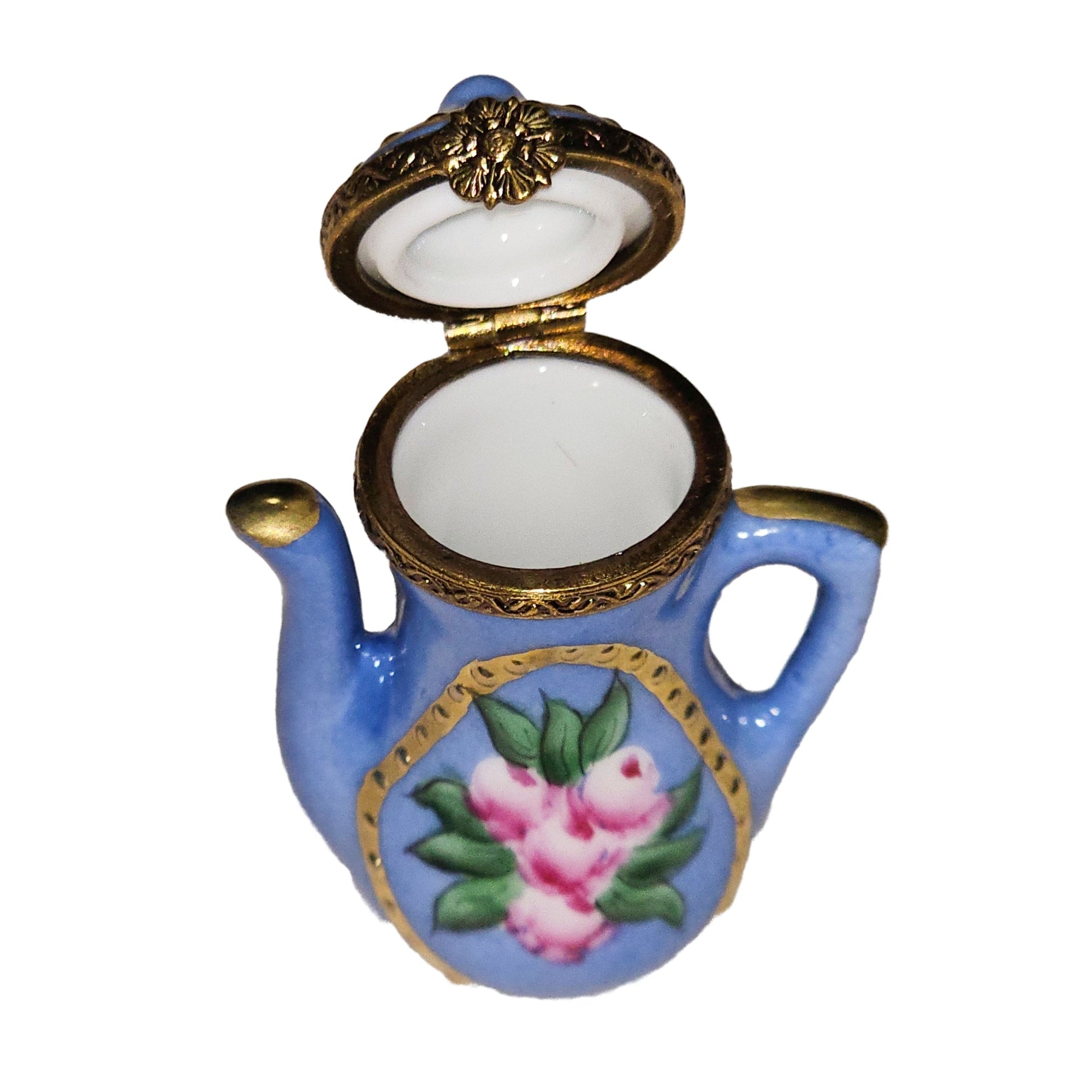 Blue Rose Teapot Treasure Porcelain Limoges China Teapot French Trinket Box