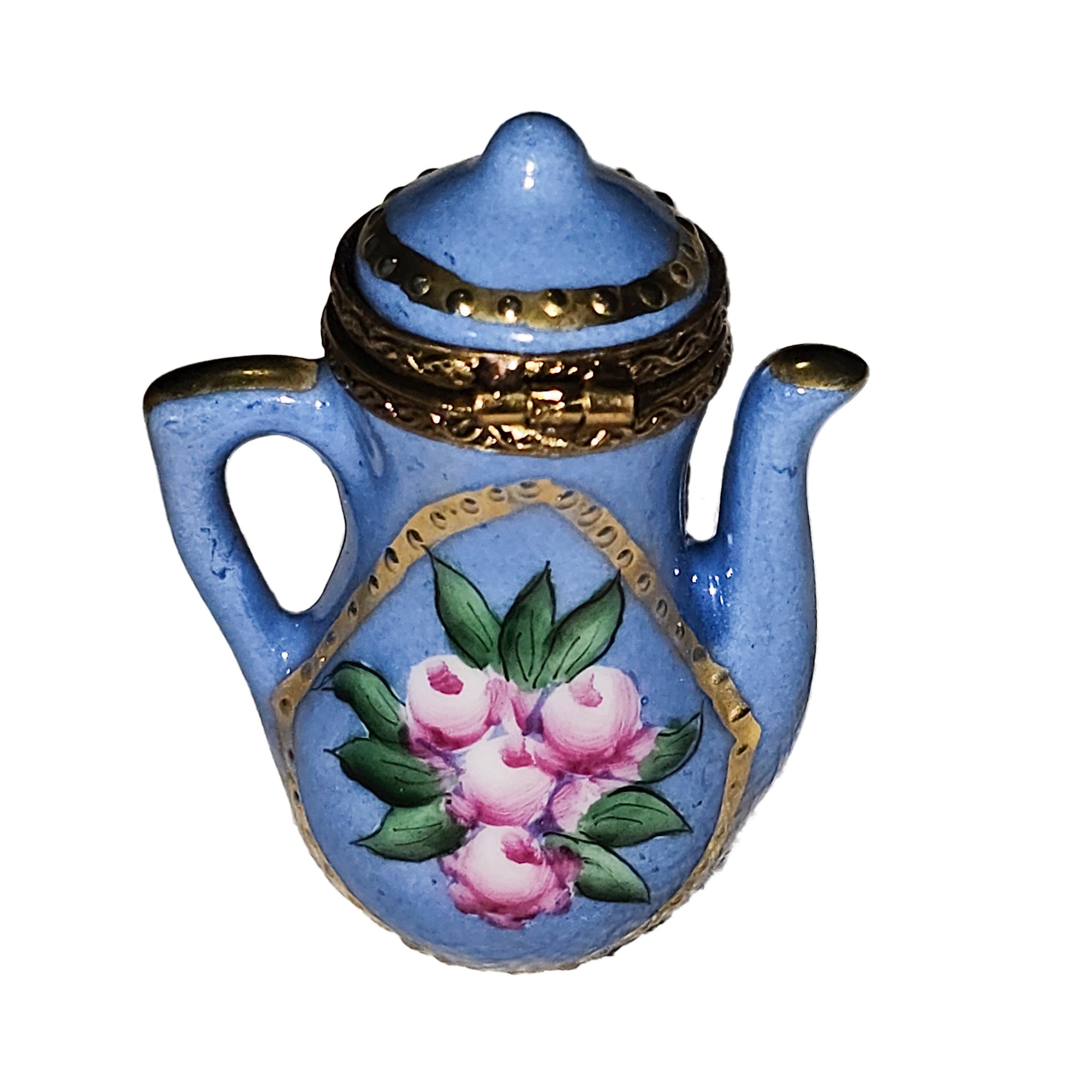 Blue Rose Teapot Treasure Porcelain Limoges China Teapot French Trinket Box