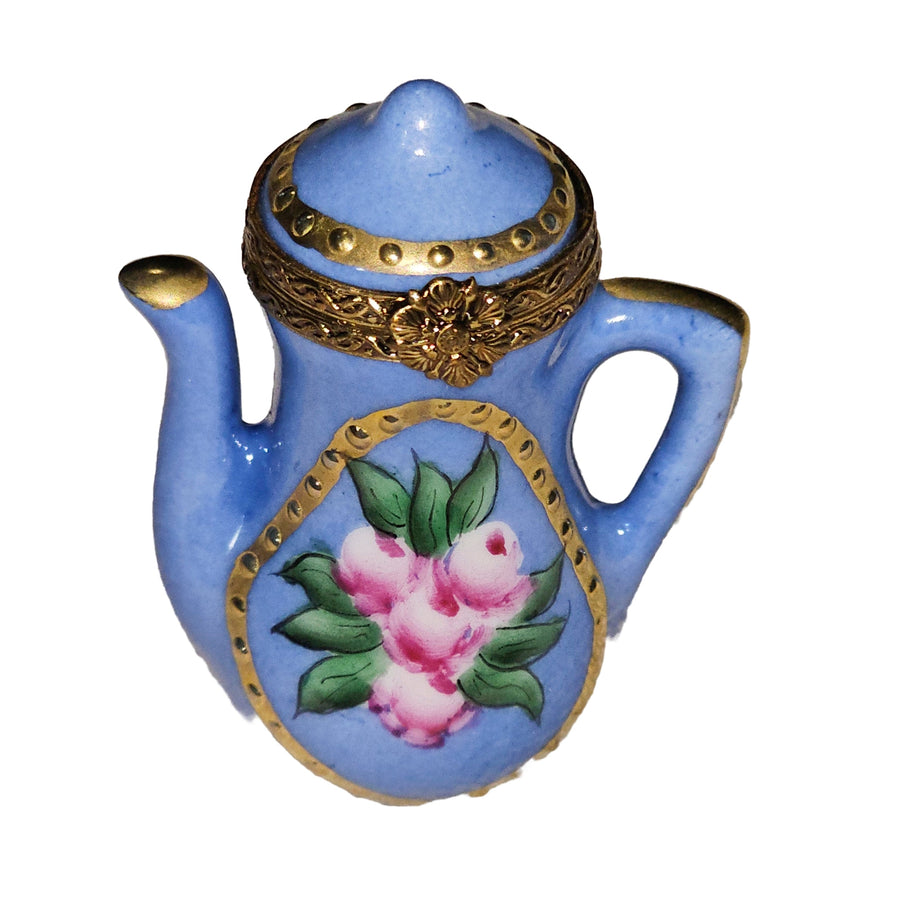 Blue Rose Teapot Treasure Porcelain Limoges China Teapot French Trinket Box