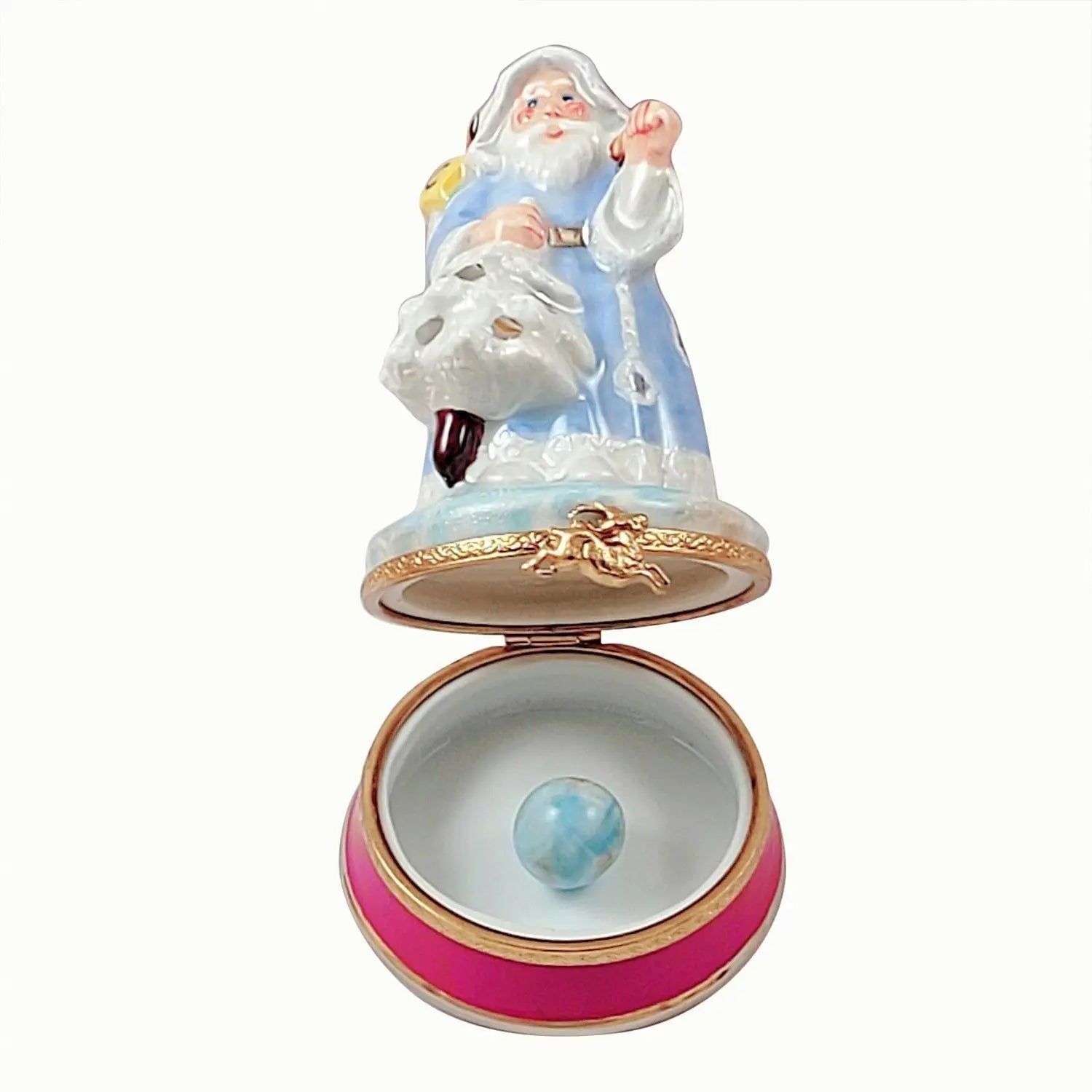 Blue Santa Christmas Bag Porcelain Limoges Santa French Trinket Box