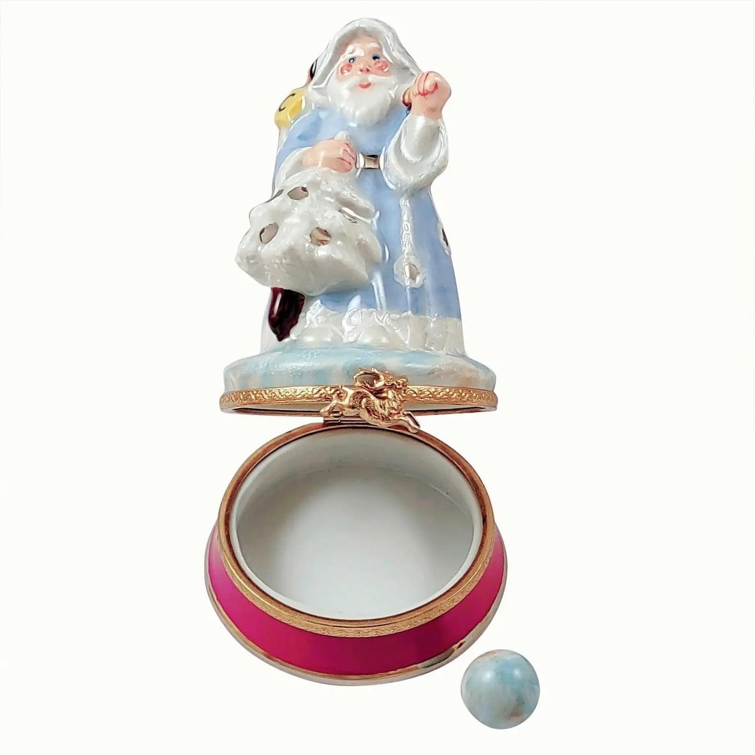 Blue Santa Christmas Bag Porcelain Limoges Santa French Trinket Box