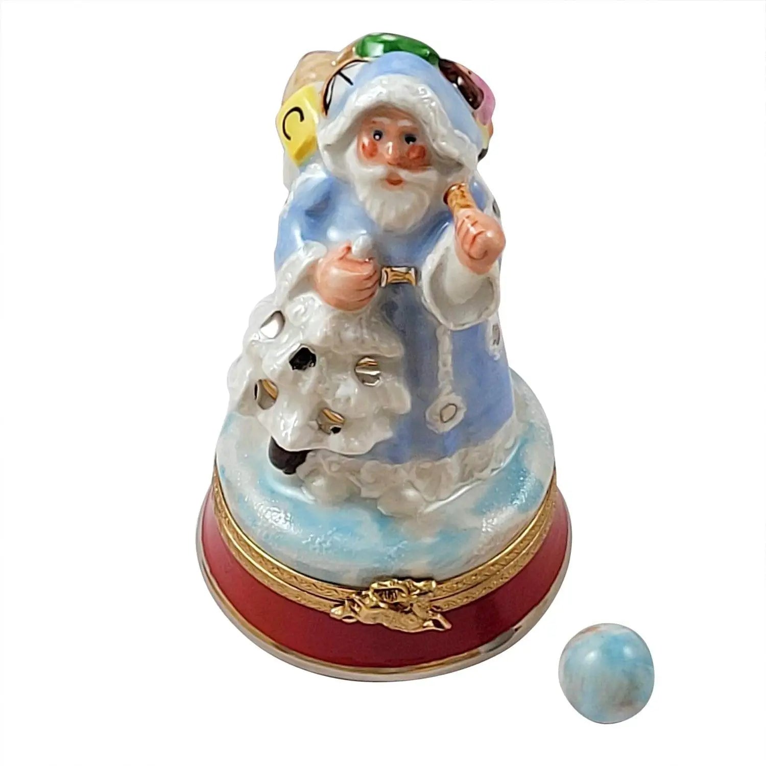 Blue Santa Christmas Bag Porcelain Limoges Santa French Trinket Box